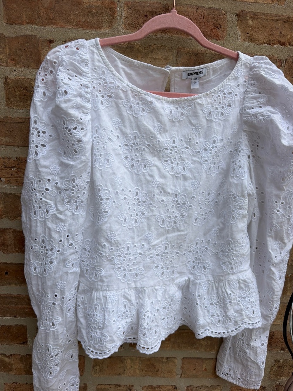 Express Puff Sleeve peplum blouse white size small